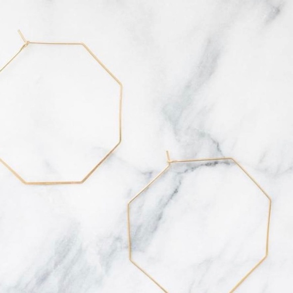 18K Octagon Hoop Earrings - Picture 2 of 3